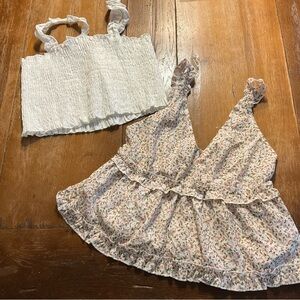 Lot of Two SHEIN Crops Tops Smocked White Floral Babydoll Tube Women Sz S Summer